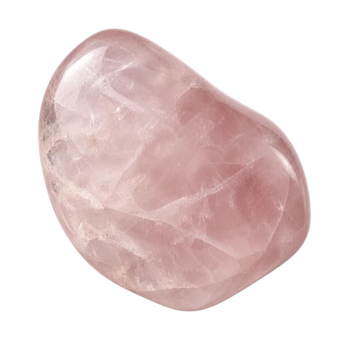 An organically shaped, pale pink rose quartz stone